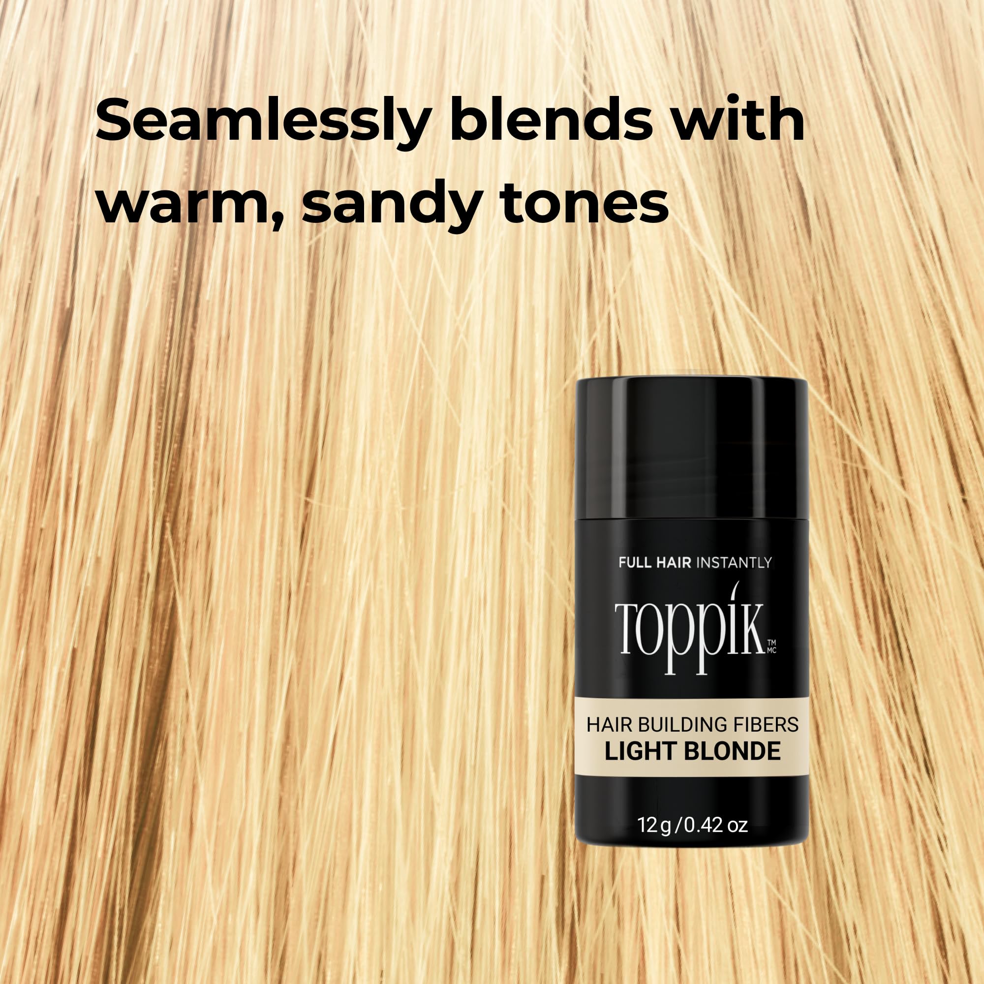 Toppik Hair Building Fibers Light Blonde wind and rain resistance supports lasting fullness.
