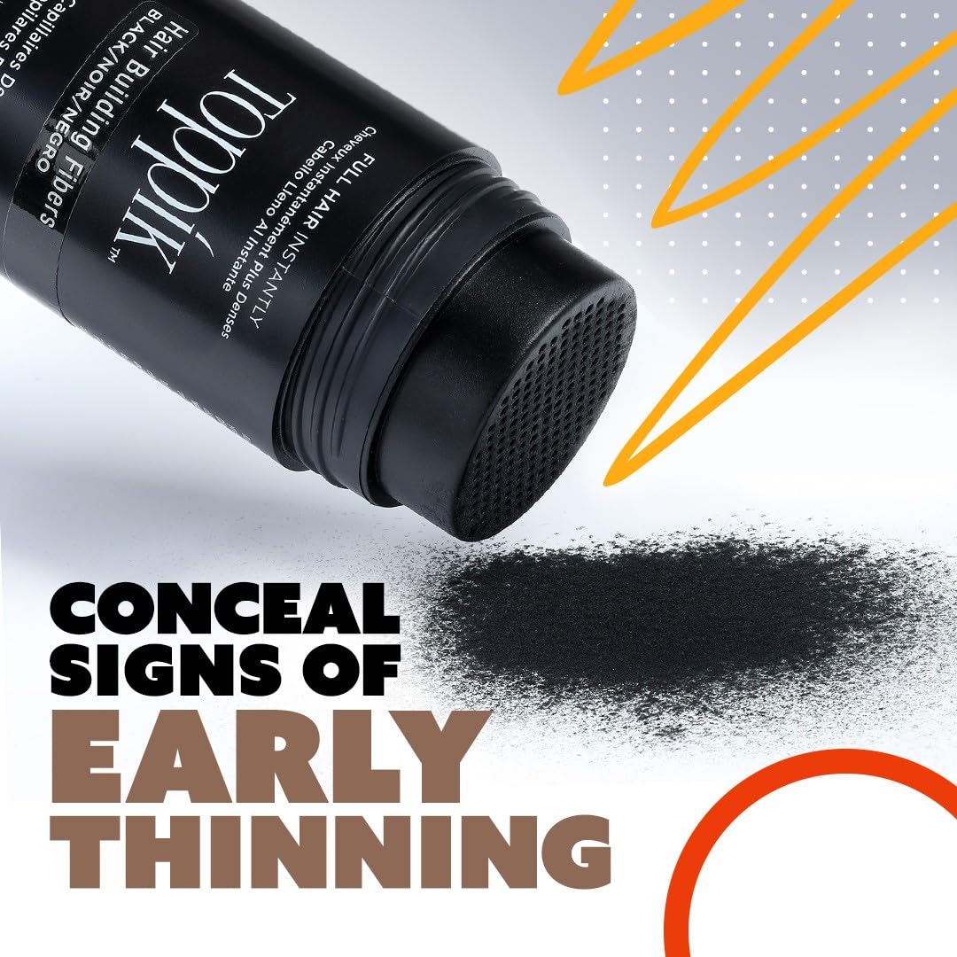 TOPPIK Hair Fibers Black before-after shows thinning coverage