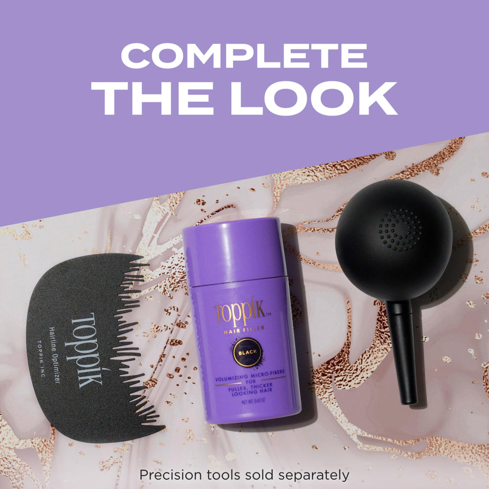 TOPPIK Hair Filler Dark Brown 12g wash-out removal after shower.
