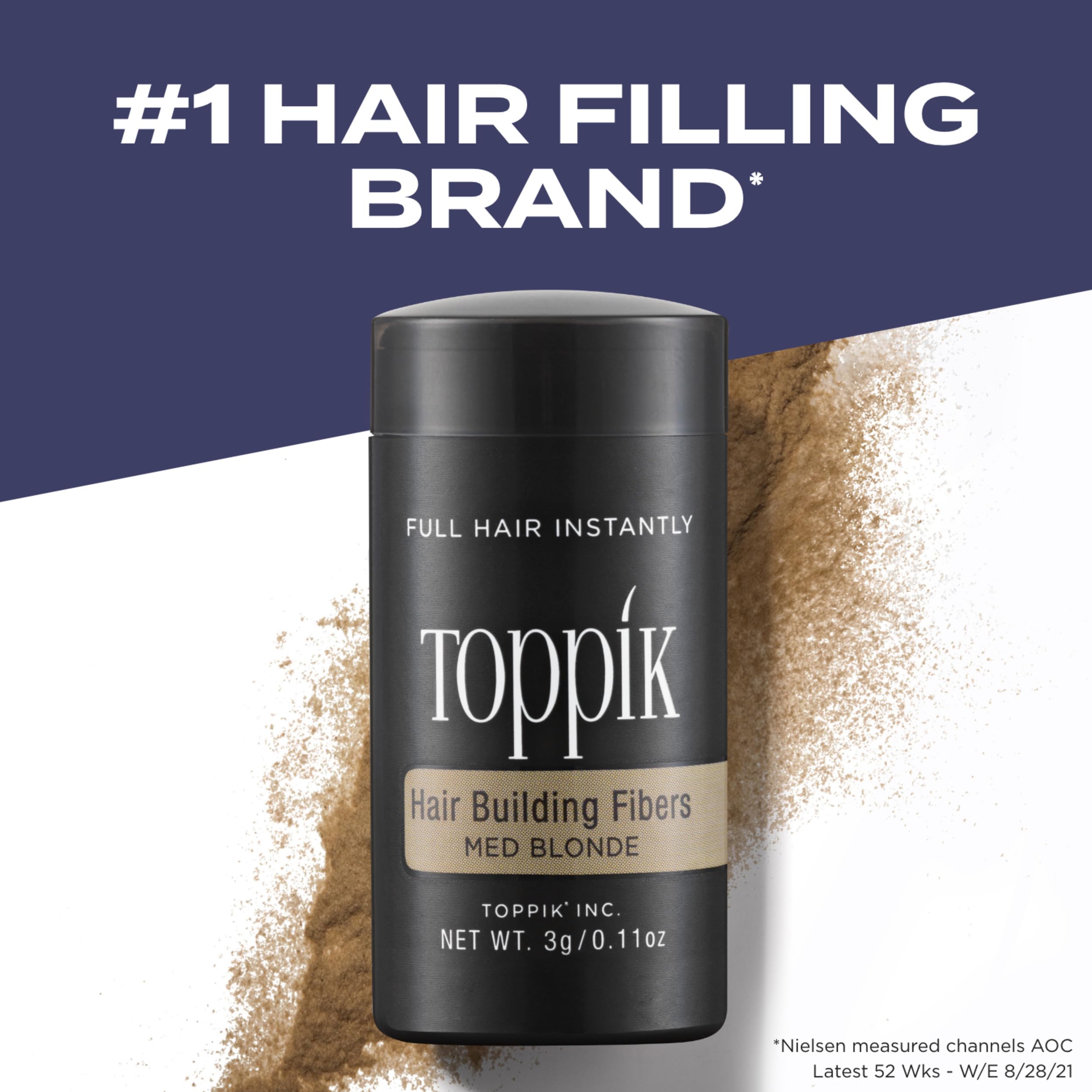 Toppik keratin fibers close-up blending with natural hair color