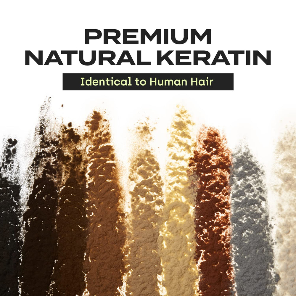 Toppik Keratin Fibers Dark Brown close-up blending with natural hair fibers