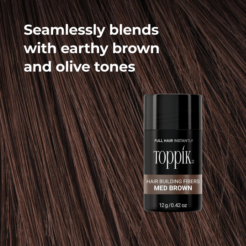 Toppik application: shake, spray, and pat to disperse evenly.