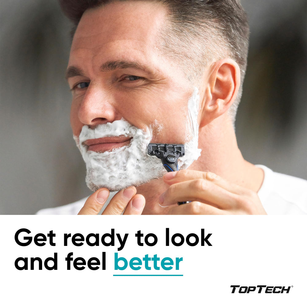 Toptech Razor 3 for Men blade cartridge closeup shows ultra-sharp blades for precise shaving