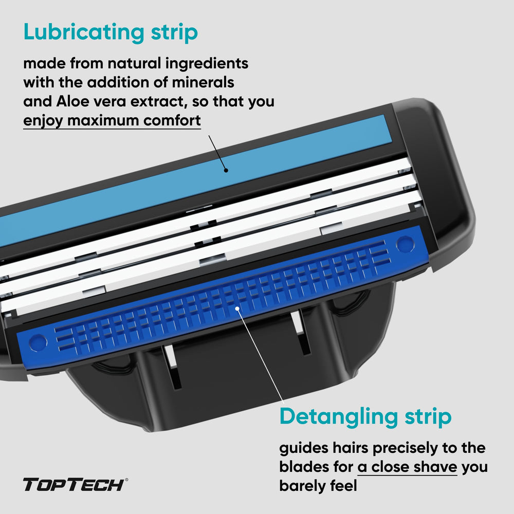 Toptech Razor 3 for Men easy glide design supports quick rinsing and clean blades