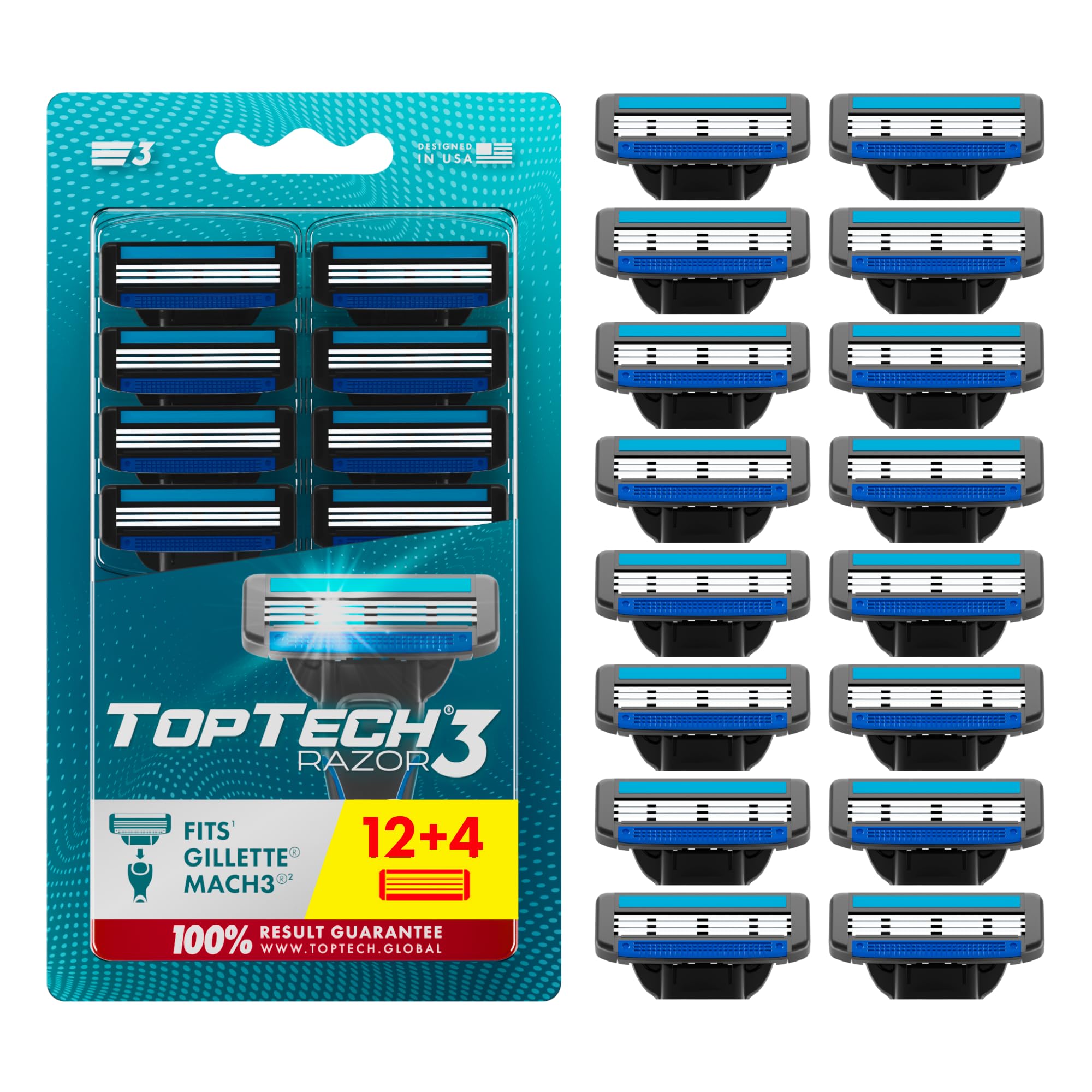 Toptech Razor3 refill pack with twelve cartridges for Mach3 compatibility and long-term value.