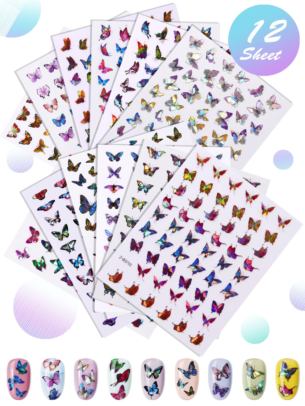 TOROKOM decoraciones mariposas láser para uñas, fácil de quitar y cambiar.
