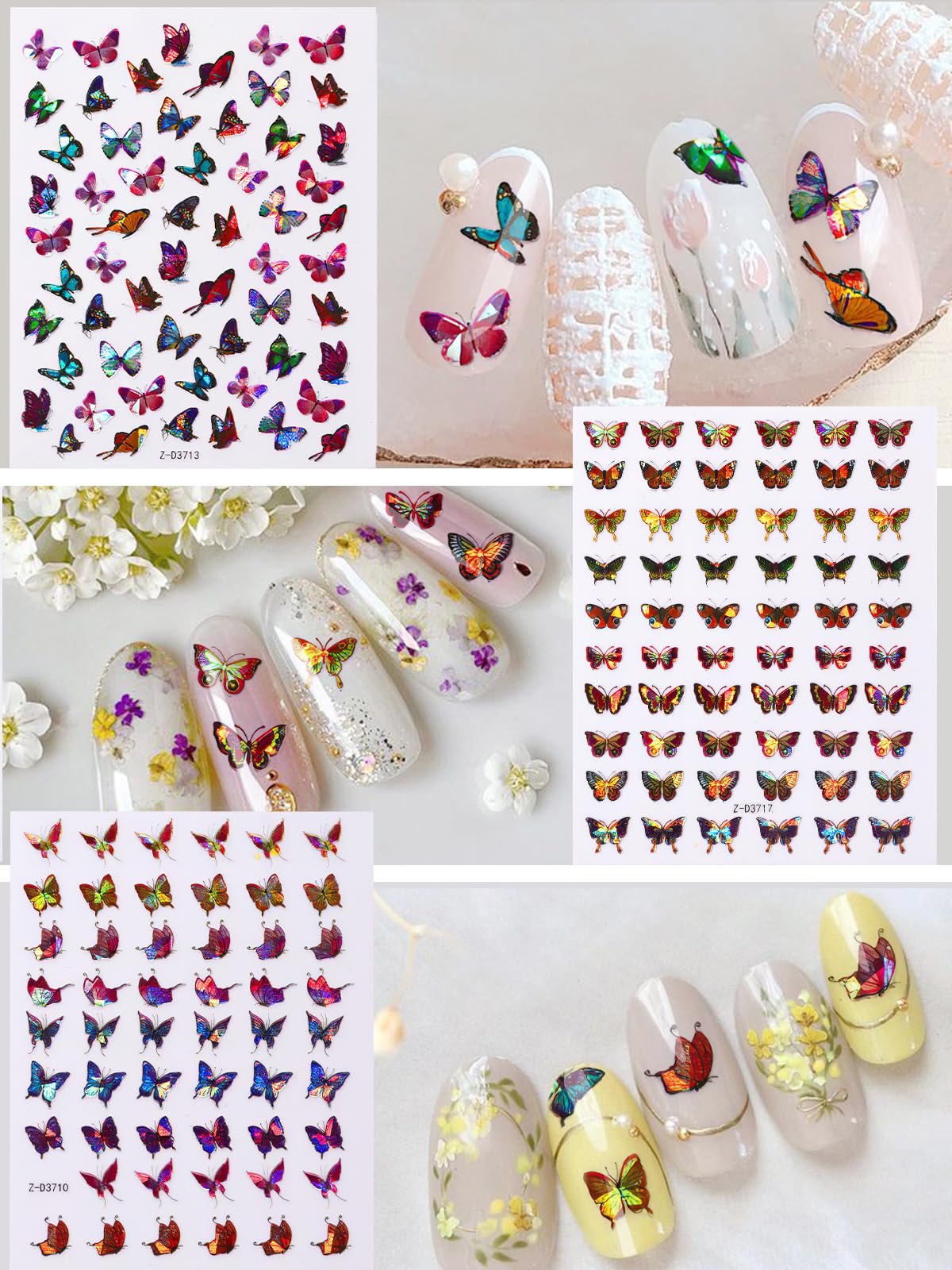 TOROKOM estampas brillantes de mariposas para uñas, brillo duradero con top coat.