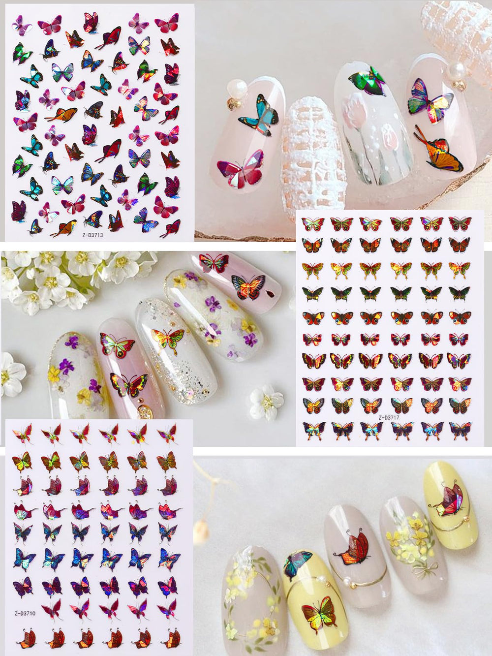 TOROKOM estampas brillantes de mariposas para uñas, brillo duradero con top coat.