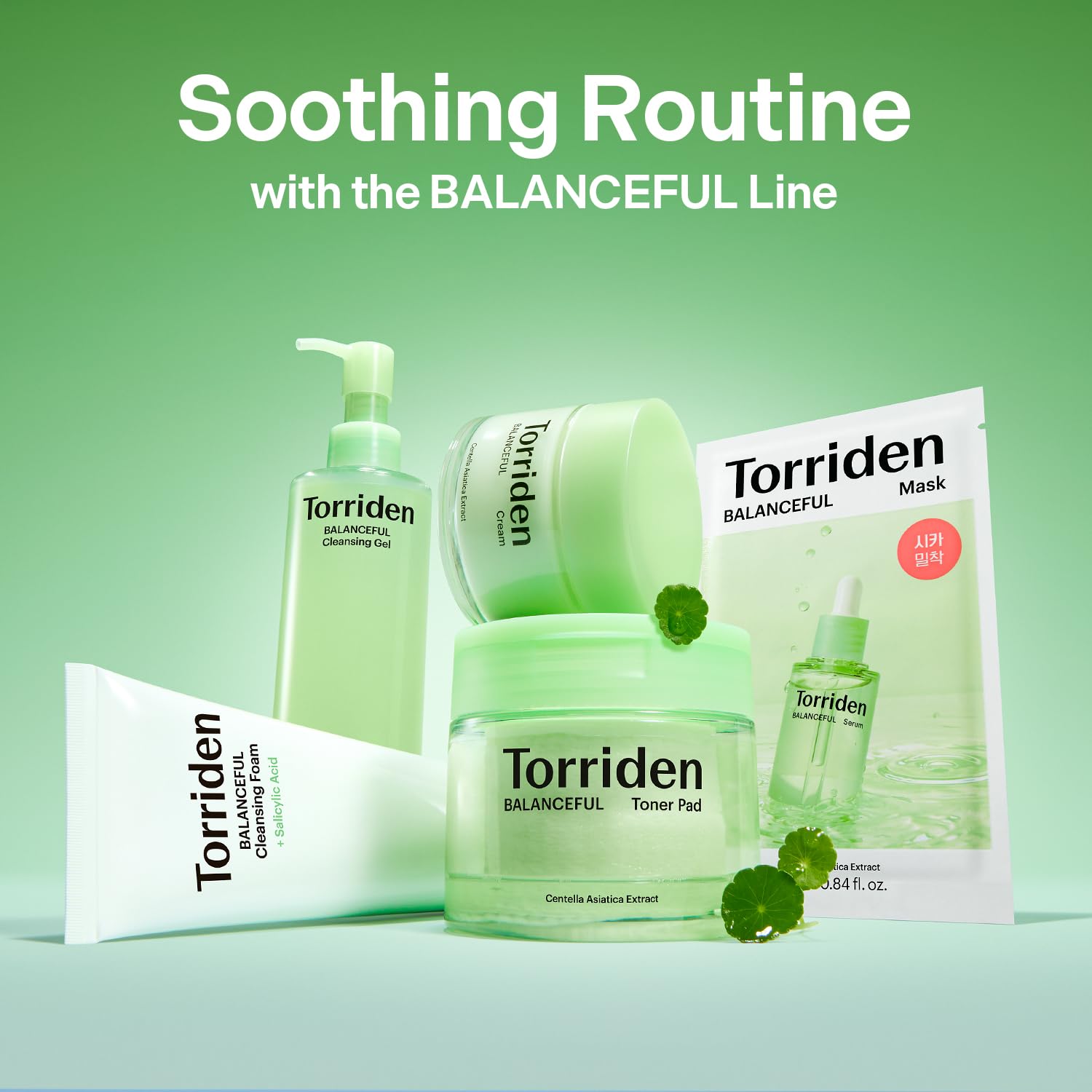 Sustainability imagery shows recycled bottle and eco-friendly packaging.