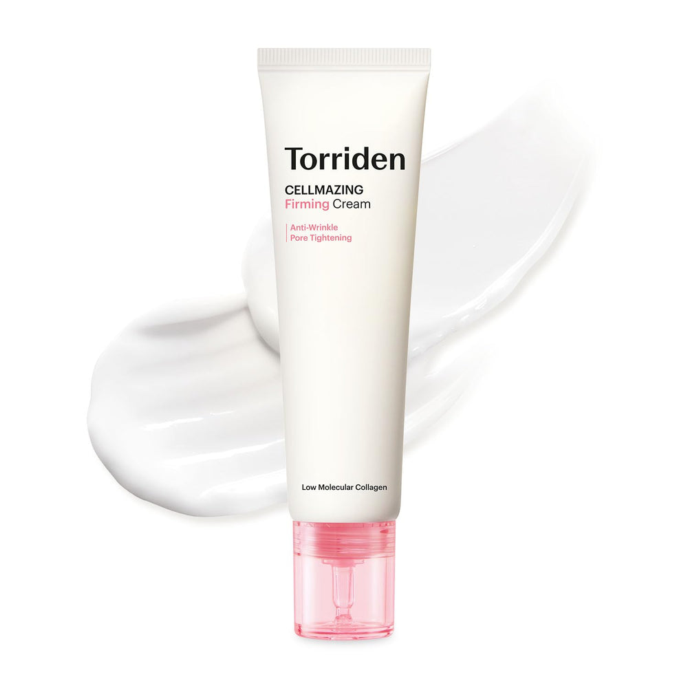 Torriden Cellmazing cream jar closeup shows hydrating formula for firmer-looking skin.