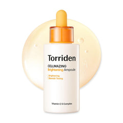 Torriden CELLMAZING Vita C Ampoule bottle closeup highlights sleek packaging and skincare focus.