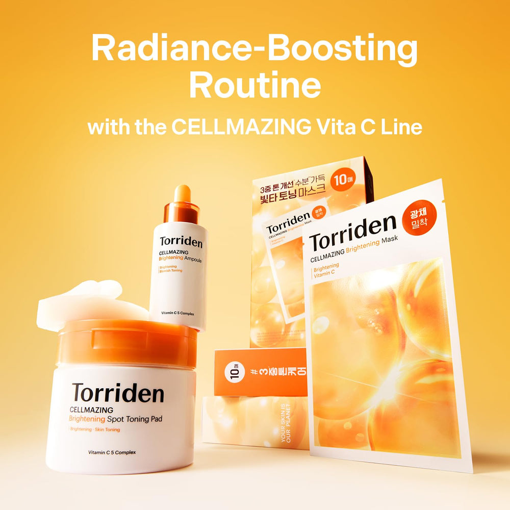Torriden CELLMAZING Vita C Ampoule routine scene for day and night use.