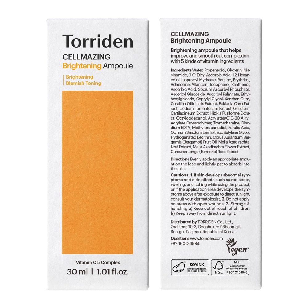 Torriden CELLMAZING Vita C Ampoule eco-friendly packaging underlines sustainability.
