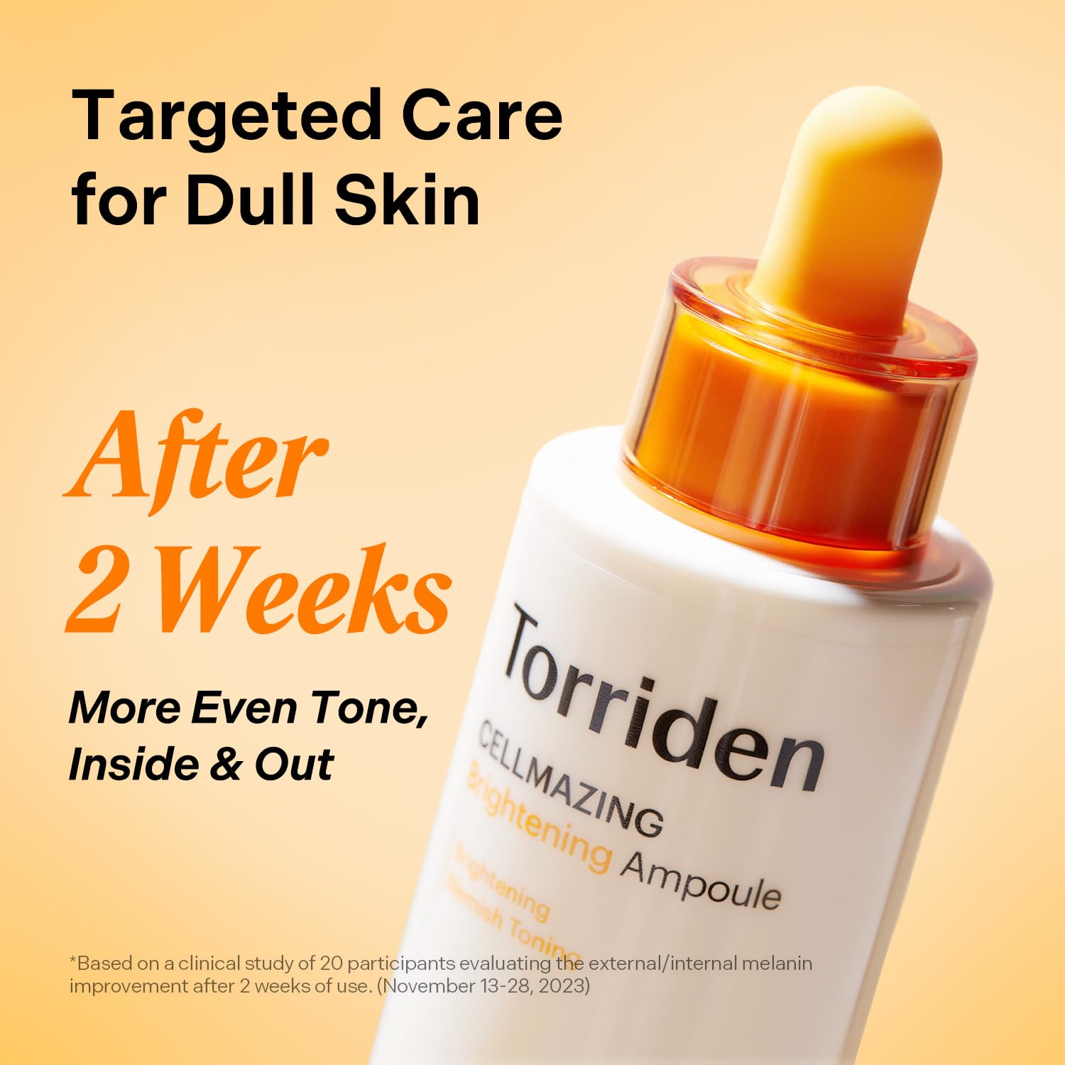 Torriden CELLMAZING Vita C Ampoule on a model's face illustrating a radiant complexion.