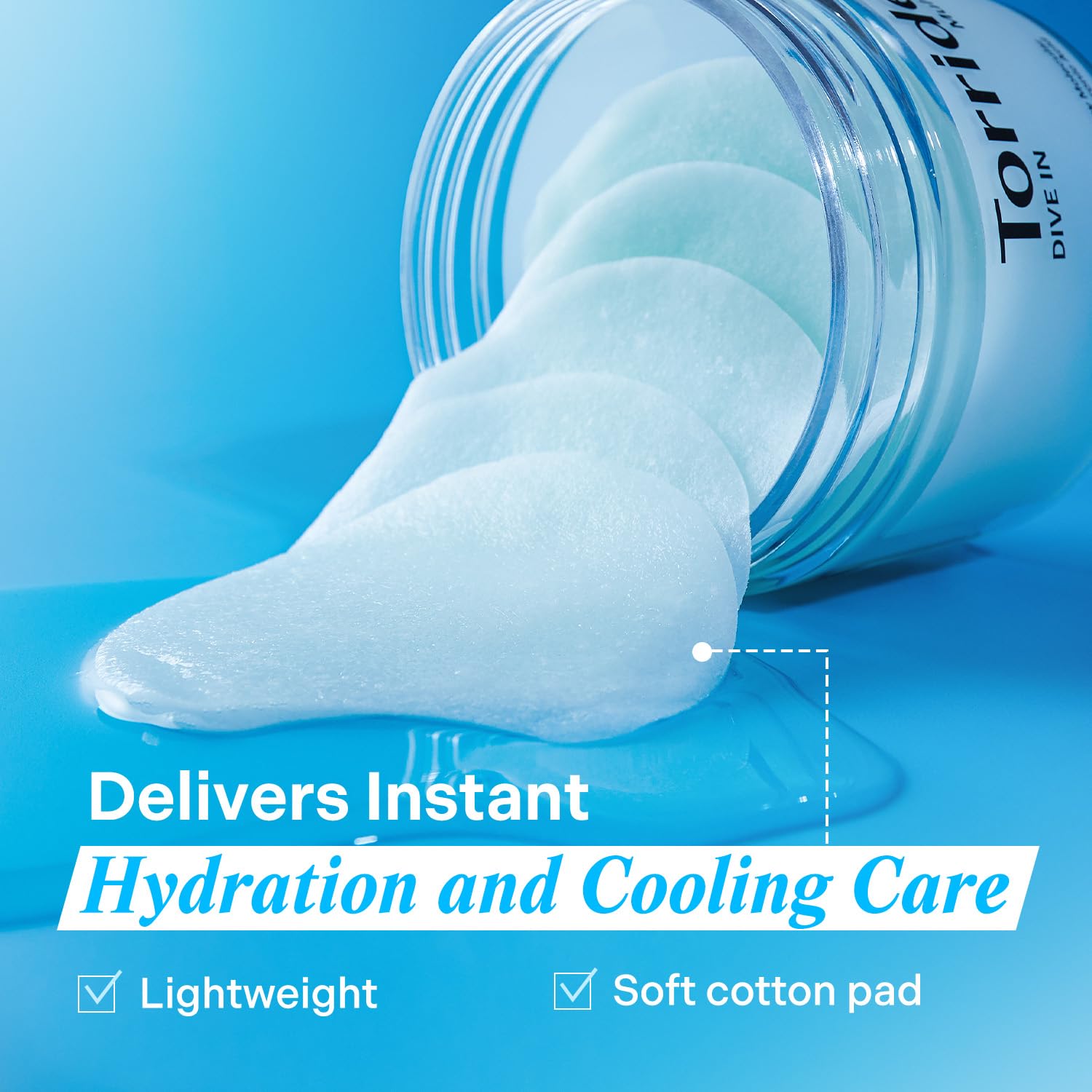 Torriden DIVE IN cooling-effect pad soothing heat sensations.