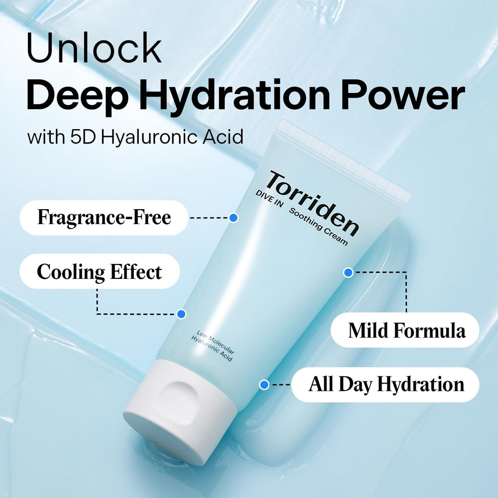 Torriden DIVE IN hyaluronic acid soothing cream texture shows a bouncy gel that absorbs quickly.