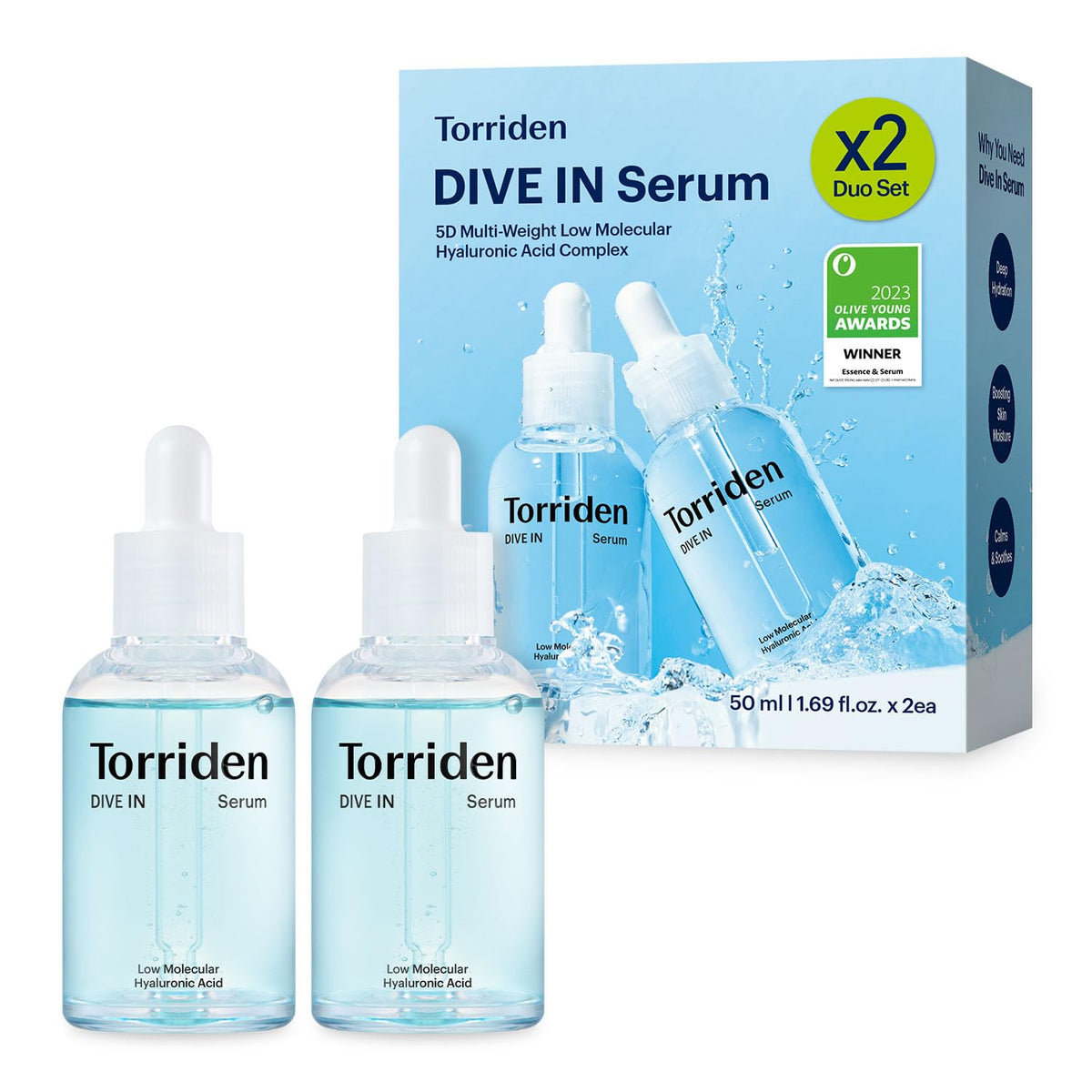 Torriden Dive In Hyaluronic Serum bottle closeup for hydration