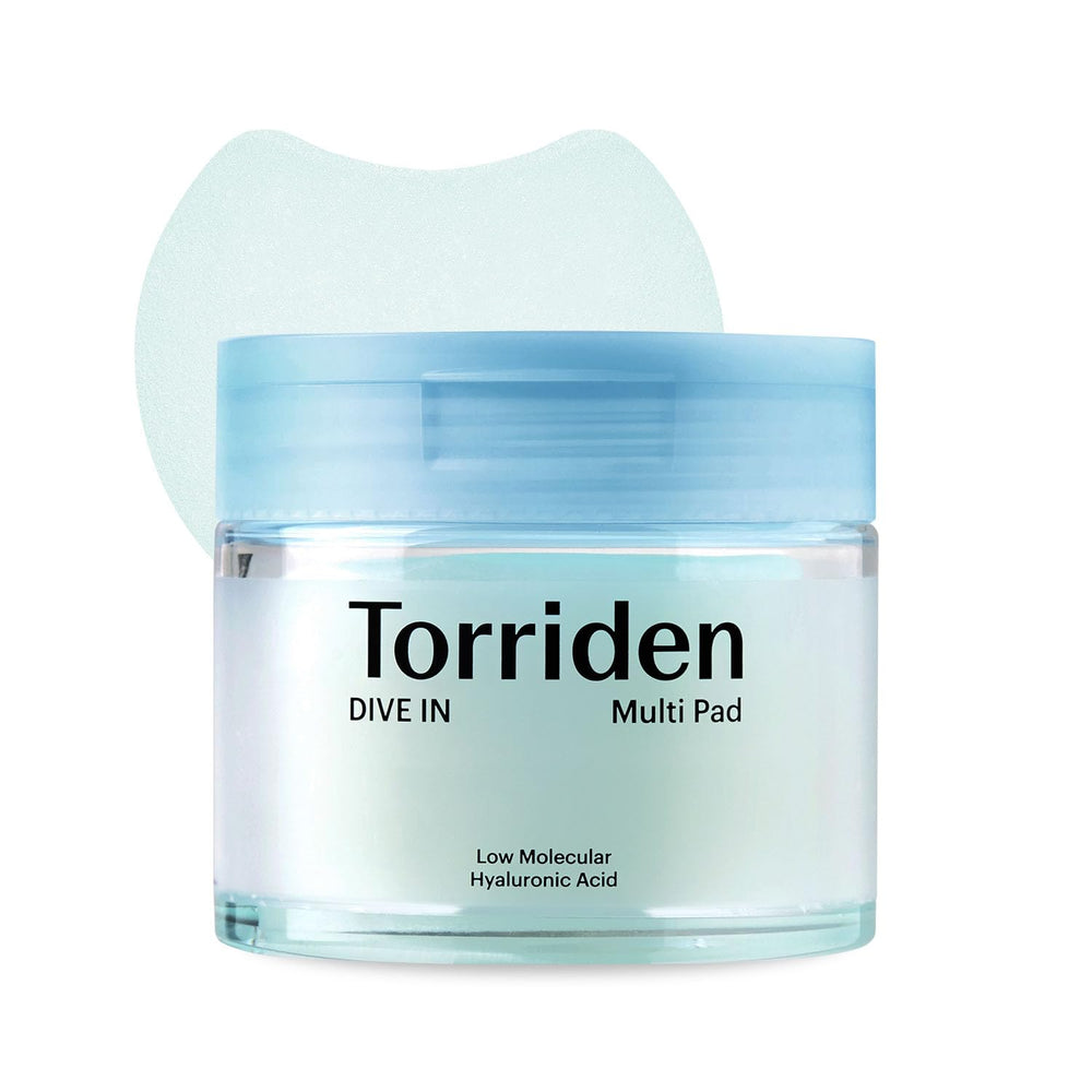 Torriden DIVE IN serum-infused cotton pad for cooling hydration.