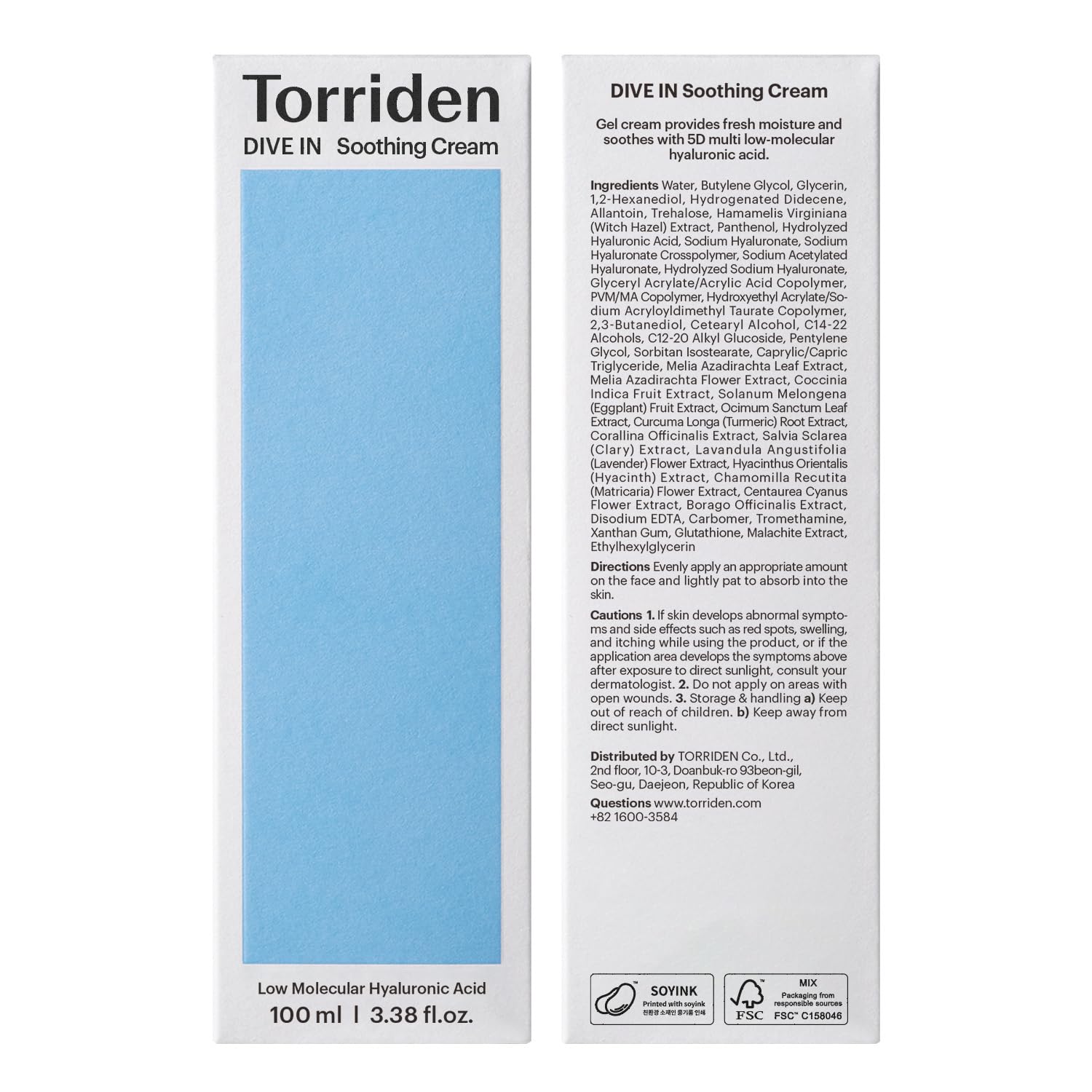 Torriden DIVE IN sustainability packaging emphasizes recycled plastics and eco-friendly ink.