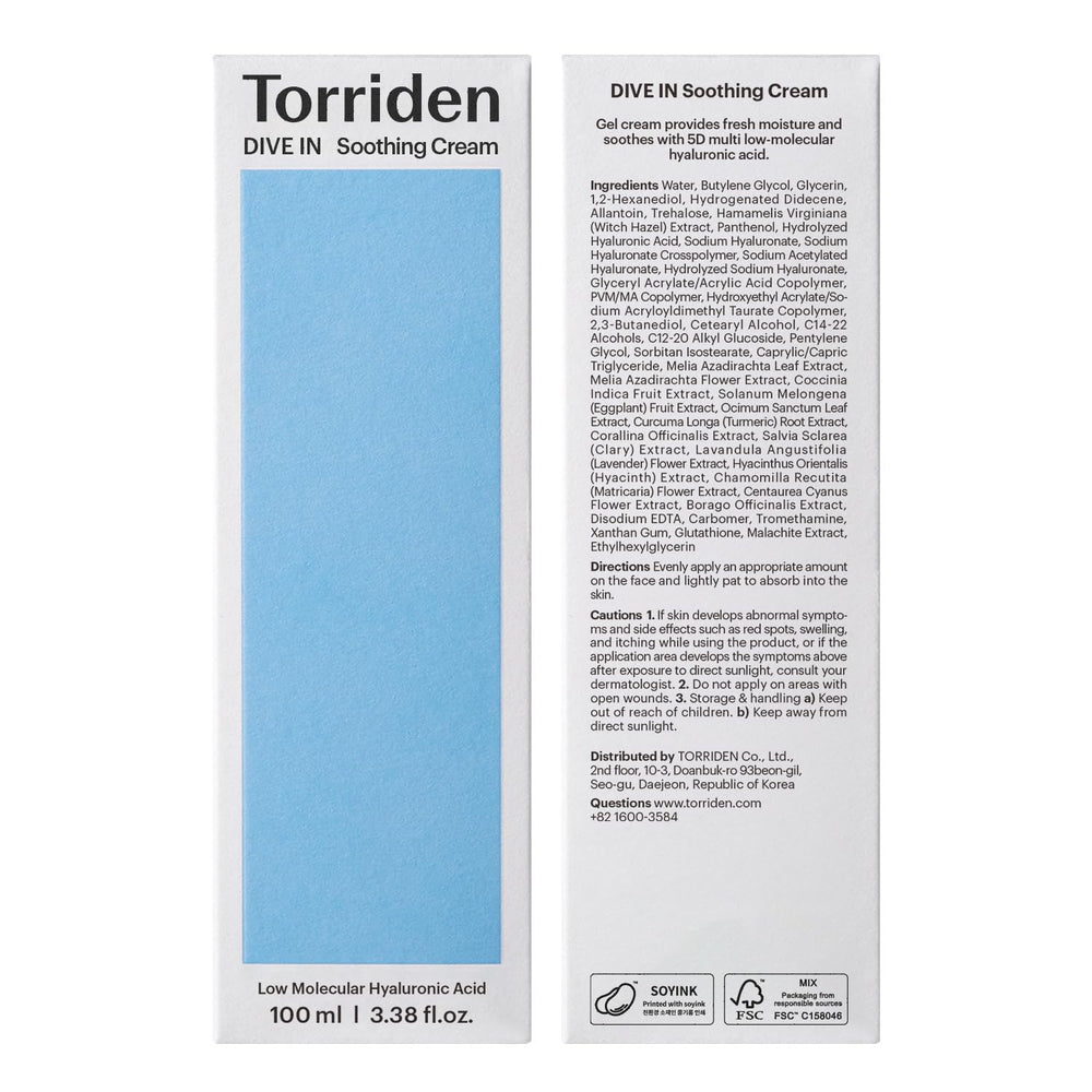 Torriden DIVE IN sustainability packaging emphasizes recycled plastics and eco-friendly ink.