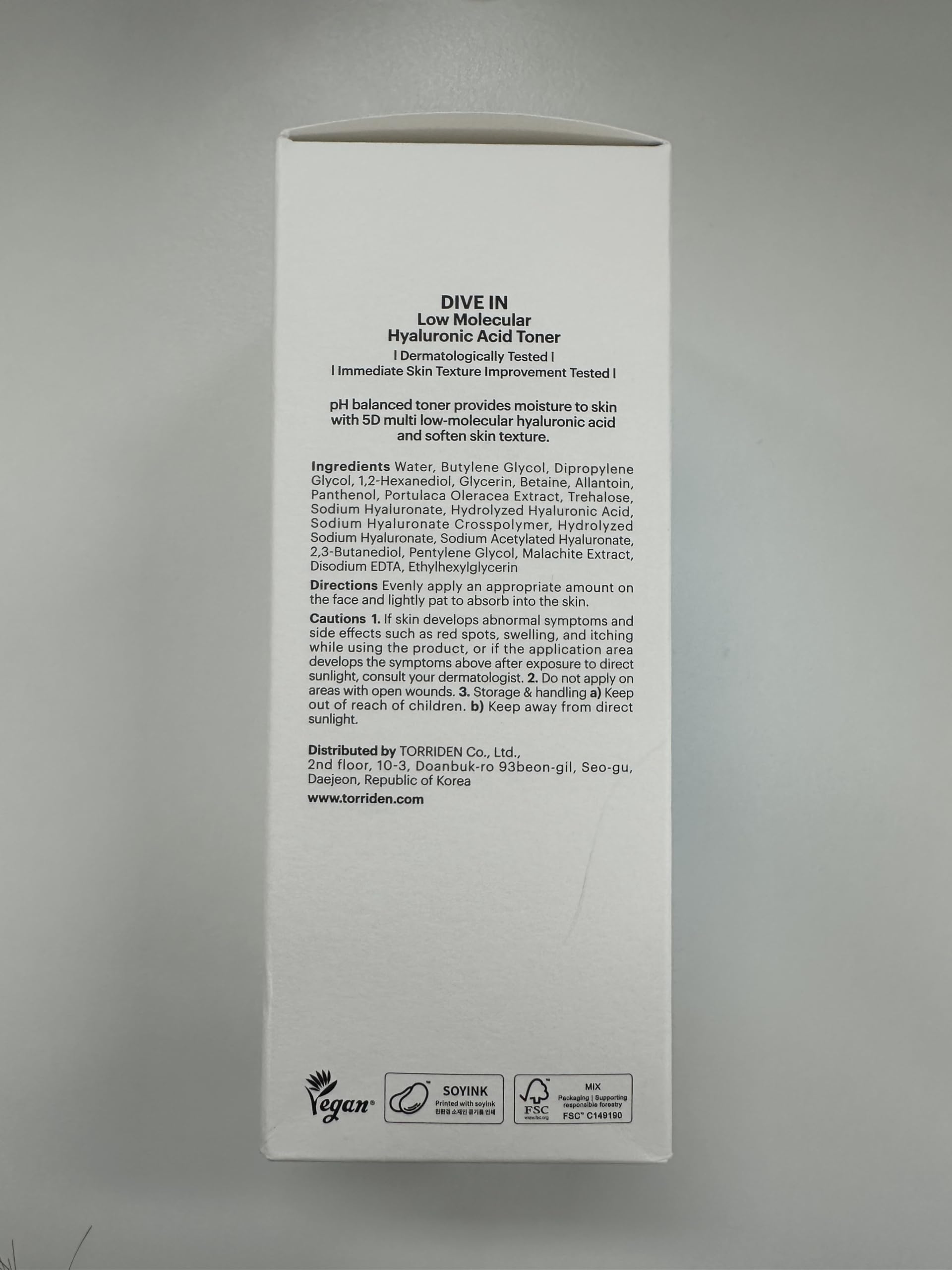 Torriden Dive in Toner: envase 50% plástico reciclado y etiqueta removible.