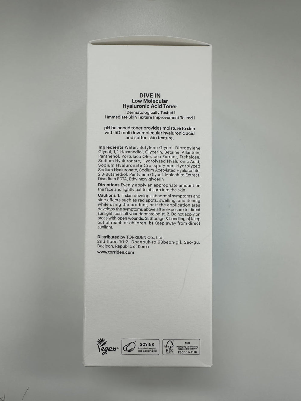 Torriden Dive in Toner: envase 50% plástico reciclado y etiqueta removible.
