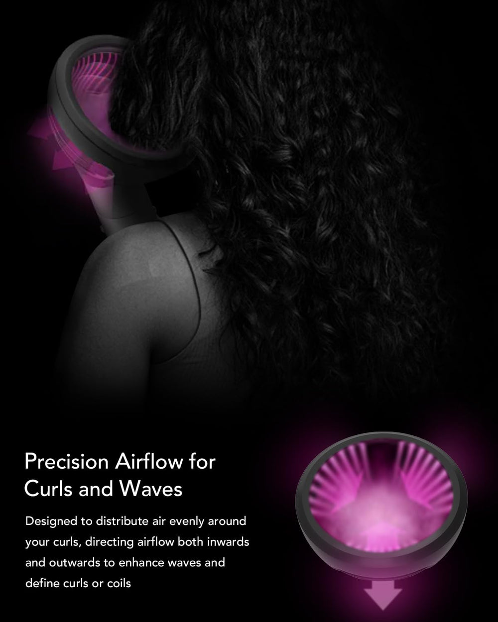 TOSAGE spacious diffuser design with even prongs minimizes frizz.