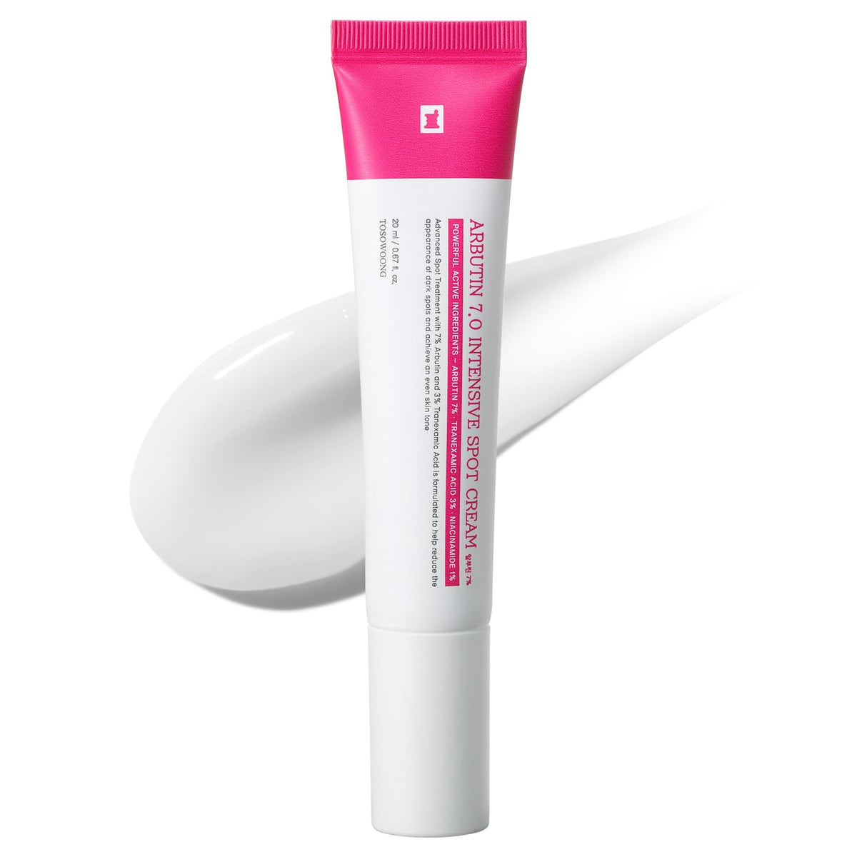TOSOWOONG Arbutin 7% crema anti manchas en frasco para tono más uniforme.