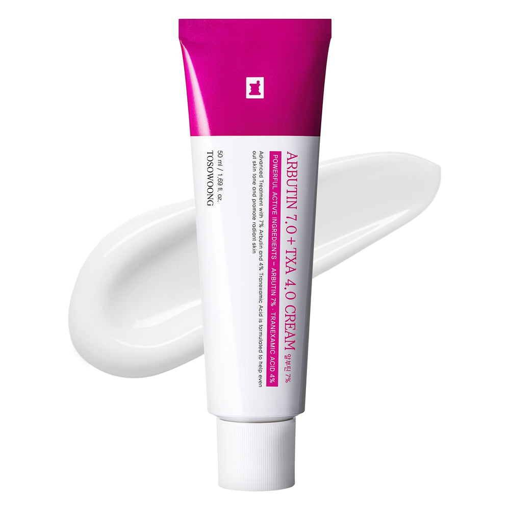 TOSOWOONG arbutin tranexamic cream bottle promotes gradual brightening and even tone.