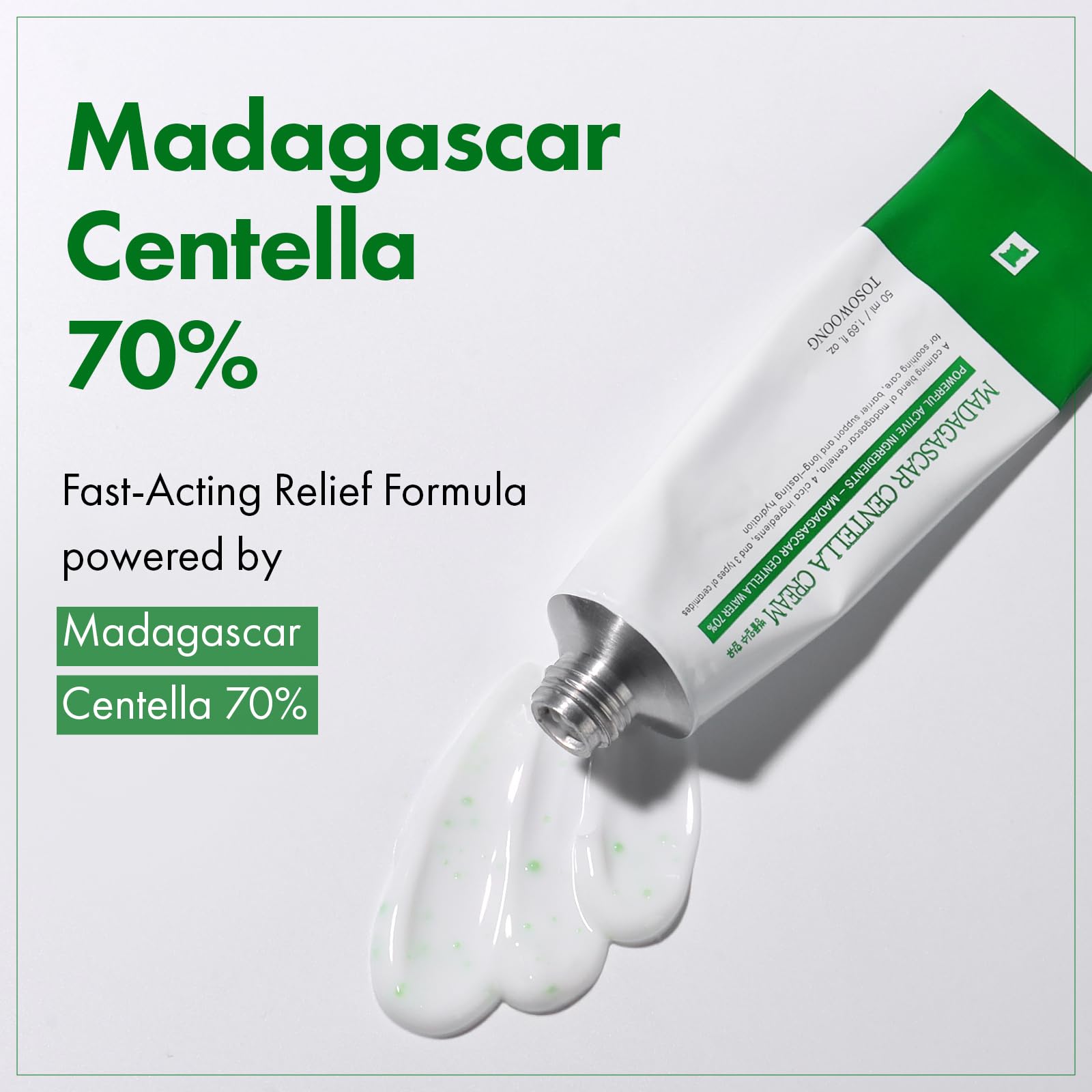 TOSOWOONG Centella 9 actives close-up highlights a potent soothing complex.