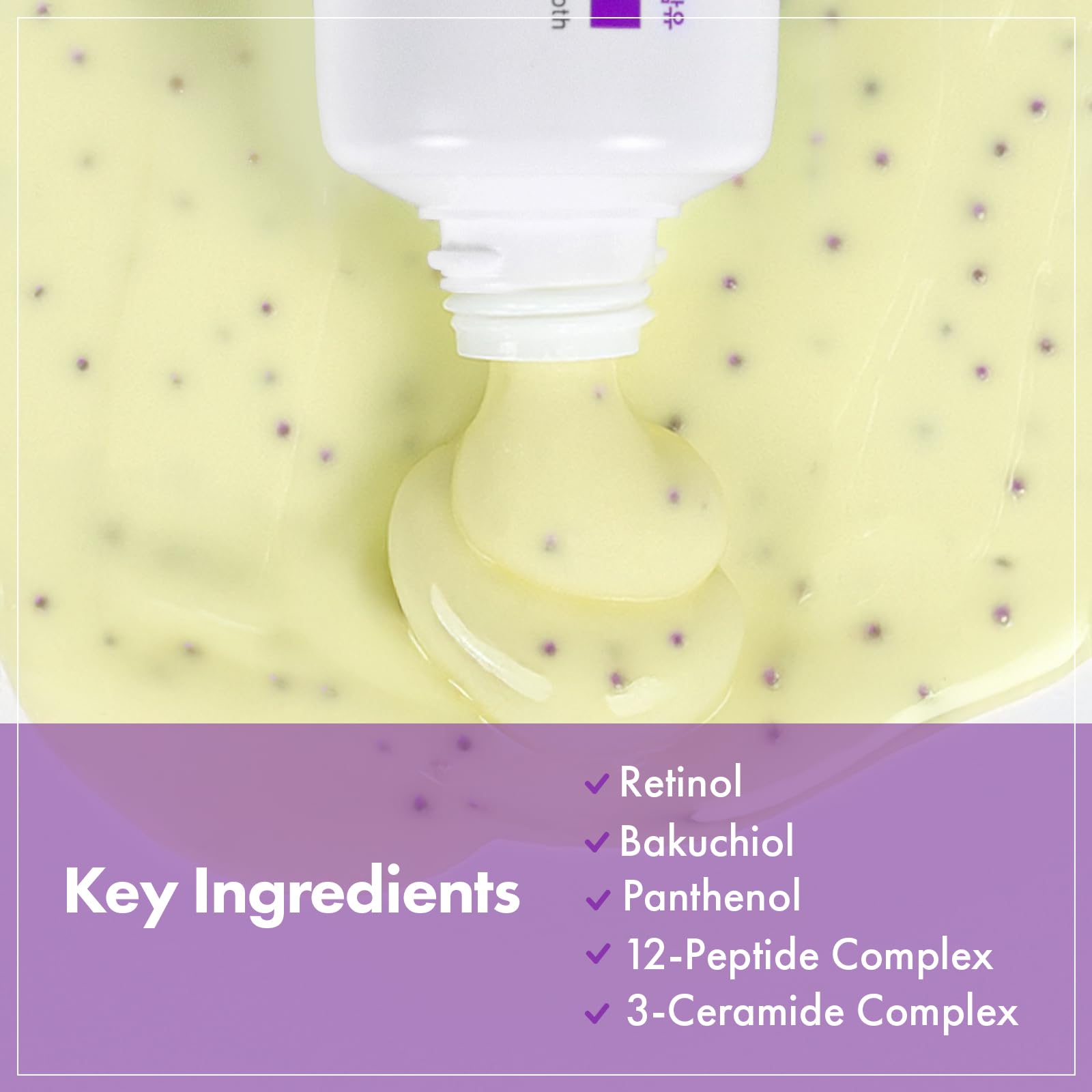 Bakuchiol and ceramide complex on skin for hydration.