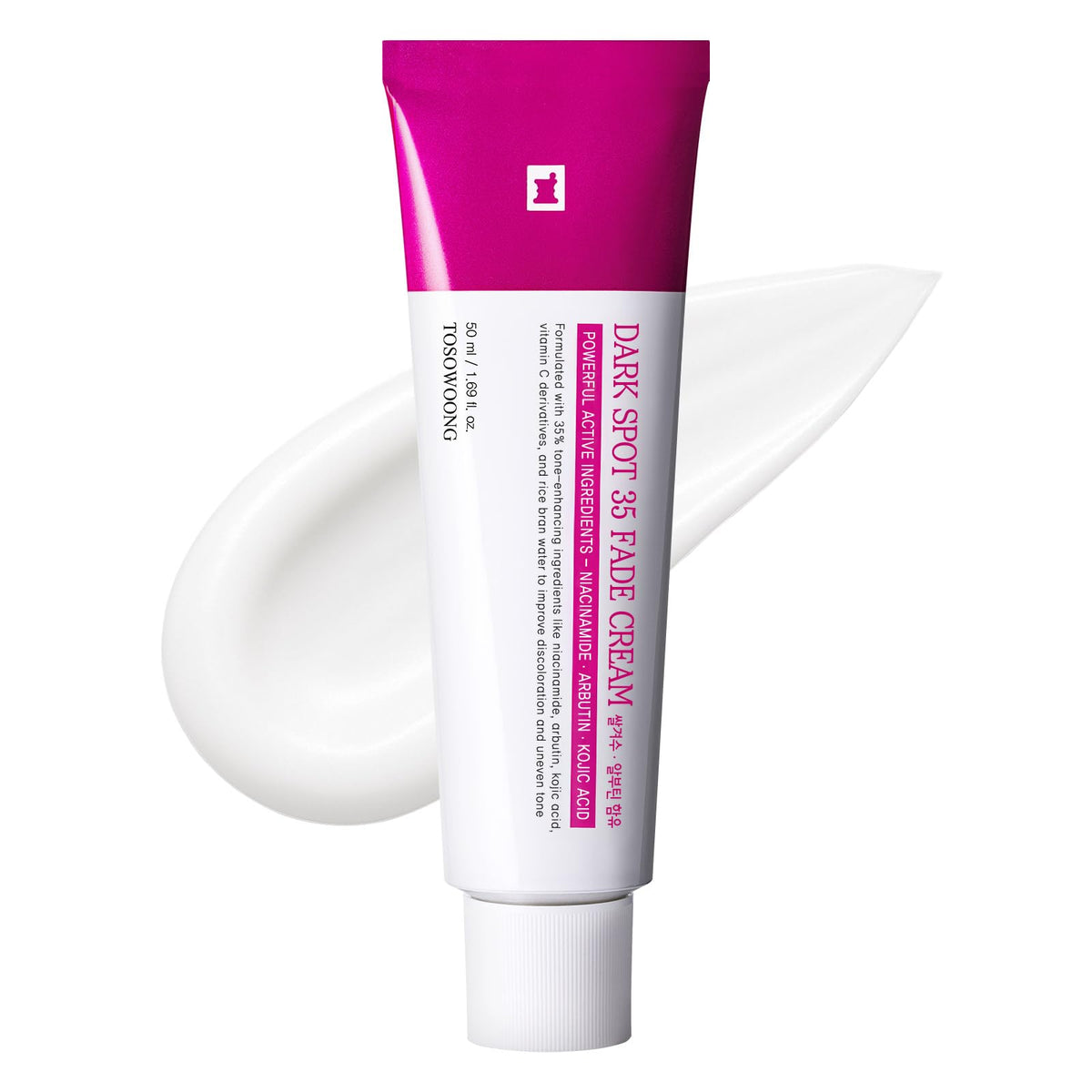 TOSOWOONG Dark Spot 35 Fade Cream bottle highlights premium active blend for even skin tone.