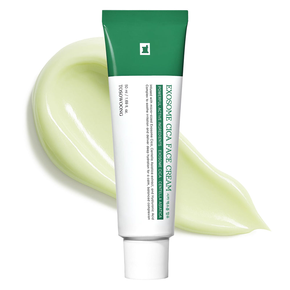 TOSOWOONG Exosome CICA cream jar for soothing, sensitive skin.