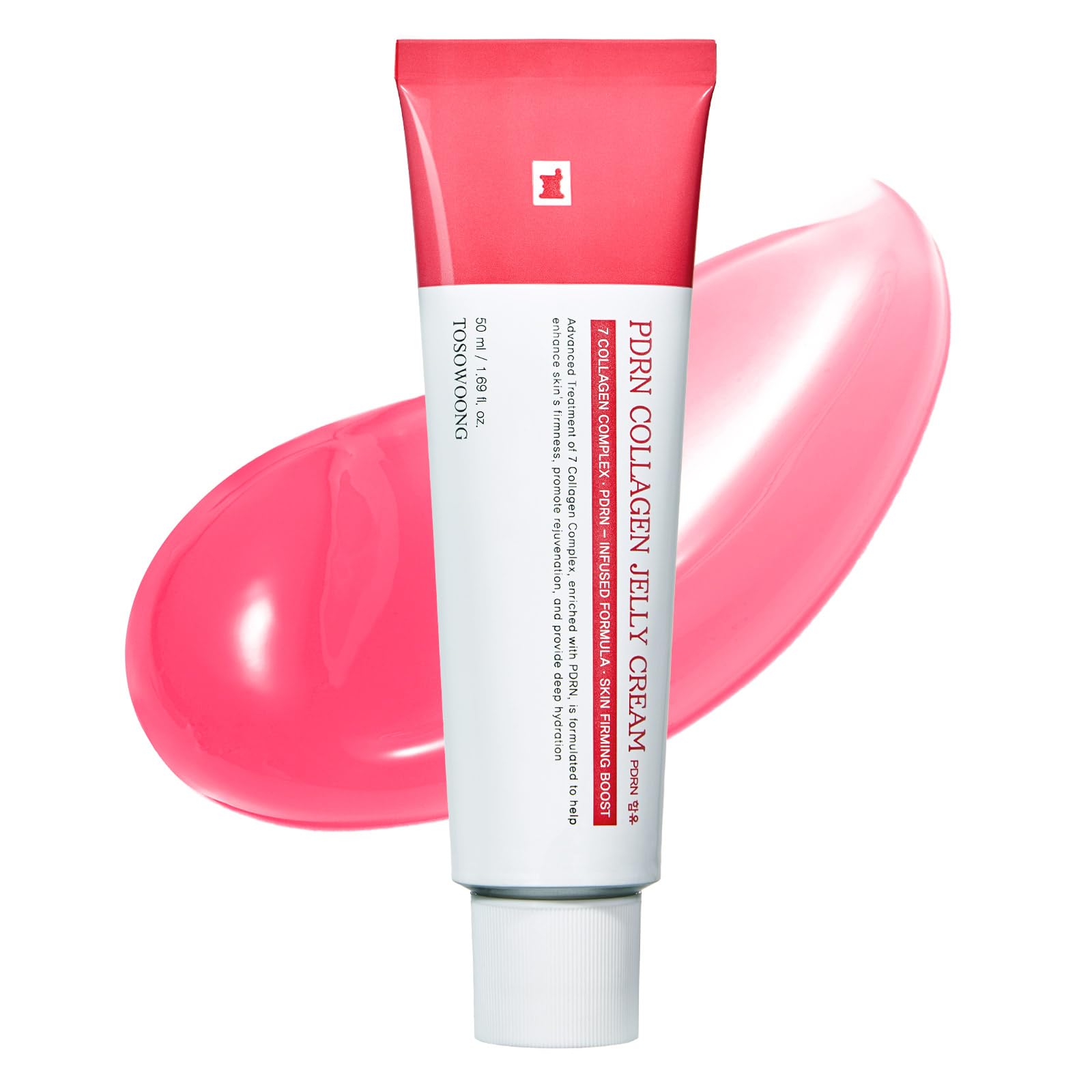 TOSOWOONG PDRN Collagen Jelly Cream jar shows smooth texture and radiant glow.