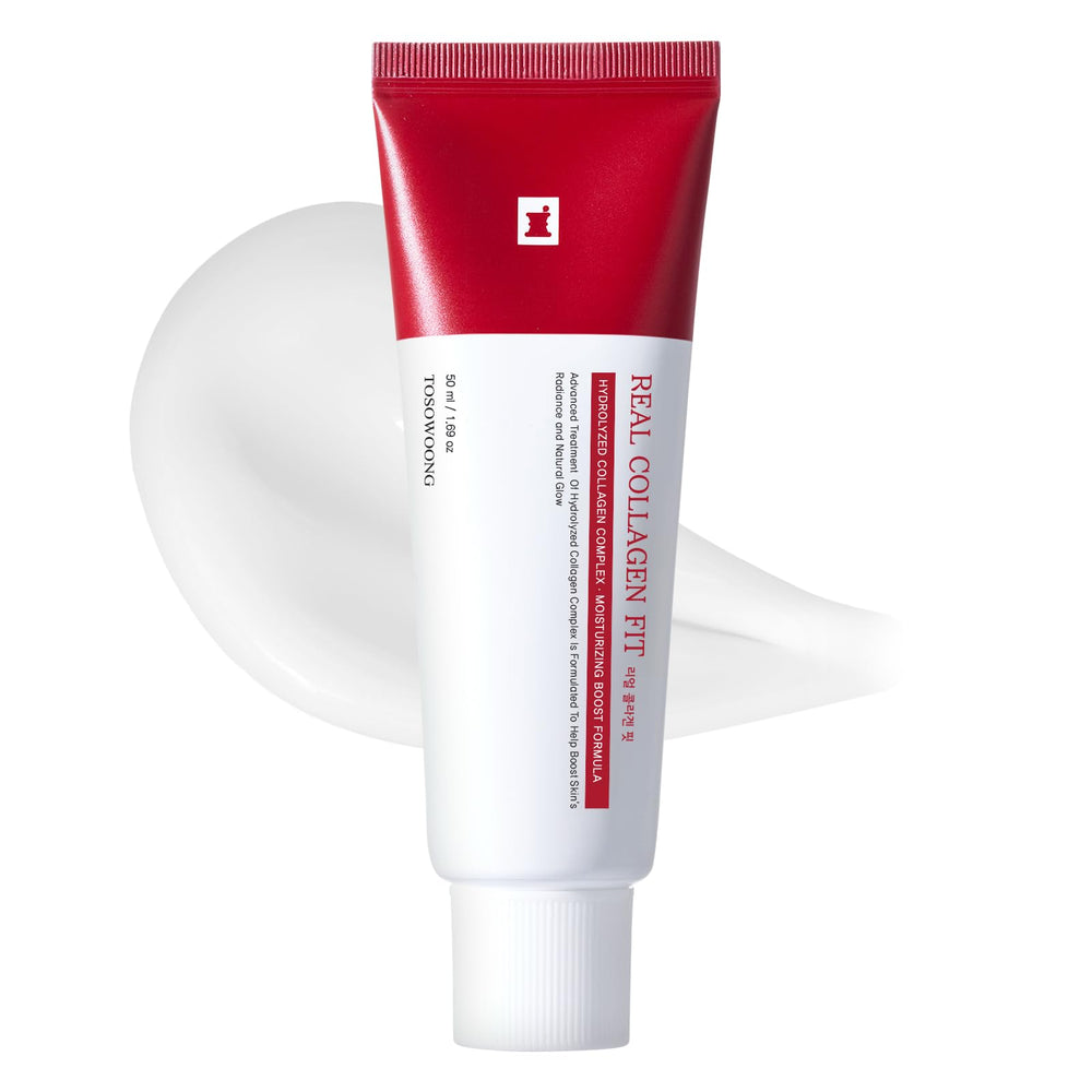 TOSOWOONG Real Collagen Fit mask jar showing hydration-focused formula and premium packaging