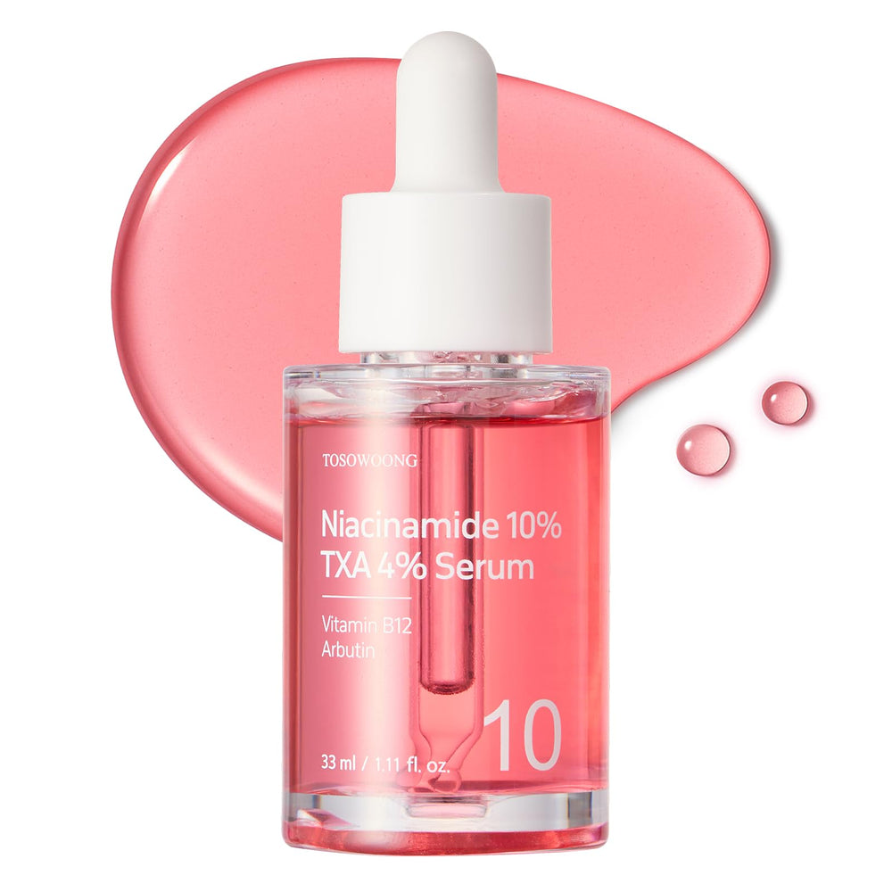 TOSOWOONG Niacinamida 10% + TXA 4% en botella para tono uniforme.