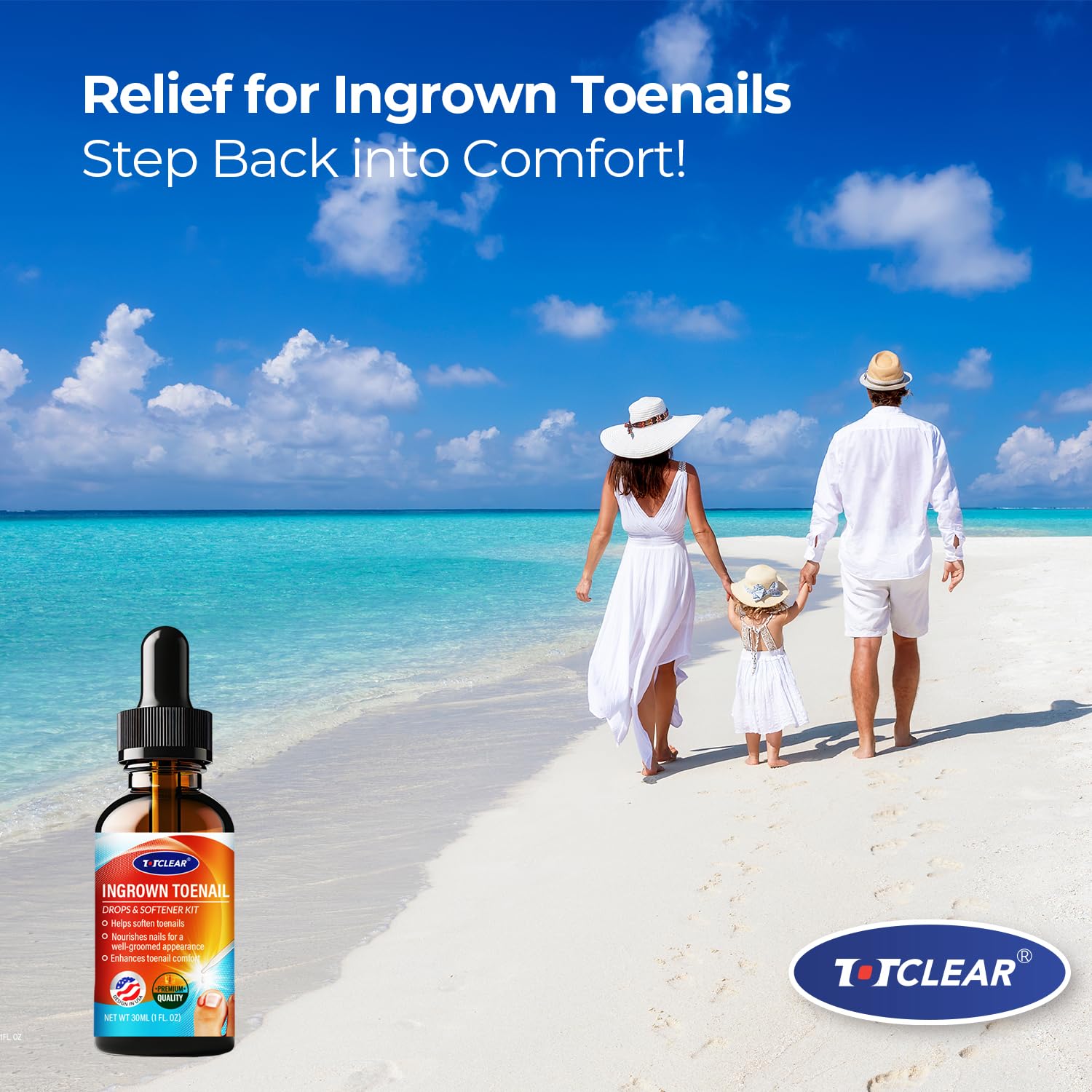 TOTCLEAR 30ml relief solution bottle enabling quick, convenient care.
