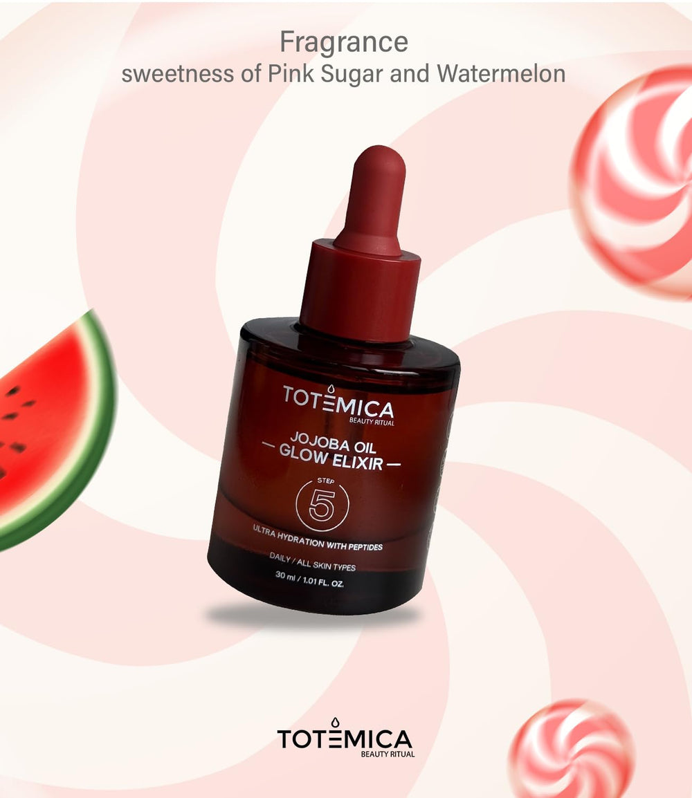 Totemica Glow Elixir being used on the body for daily hydration.