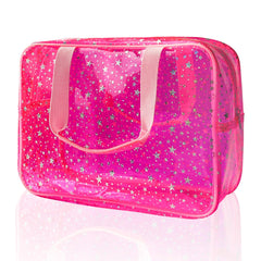 TotePrint hot pink star cosmetic bag shows portable travel-friendly design for makeup.