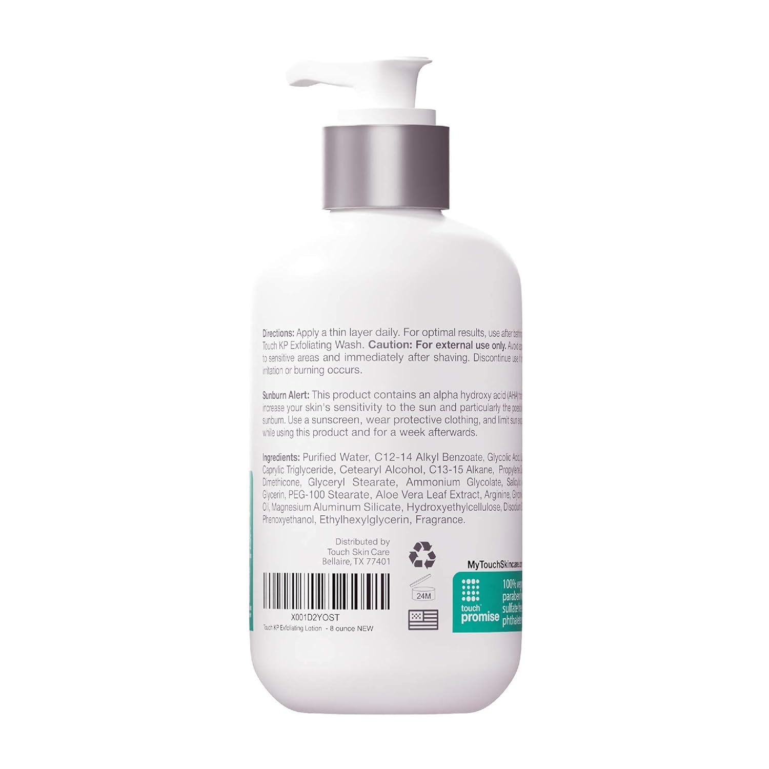 USA-made seal on TOUCH Glycolic Lotion underscoring quality and safety