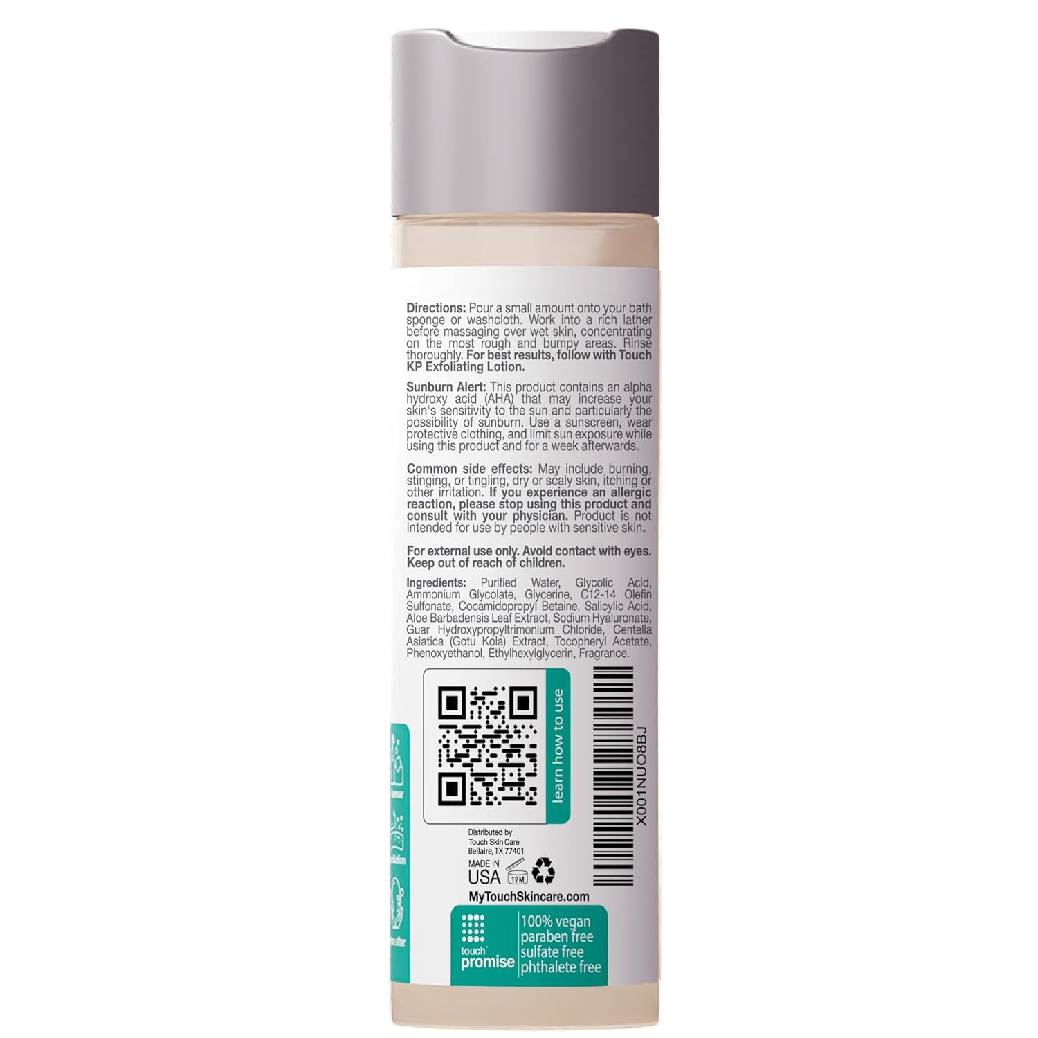 TOUCH KP bottle pour reveals exfoliation during shower.