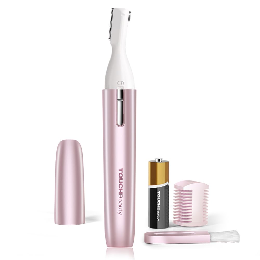TOUCHBeauty Eyebrow Trimmer in rose shows precise brow shaping for a clean look.