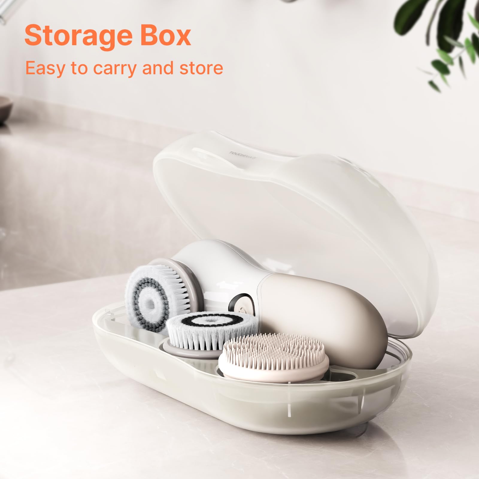TouchBeauty ergonomic handle offers secure grip when hands are wet.