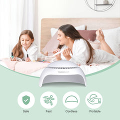 TOUCHBeauty battery-powered nail dryer operable with two AAA batteries.