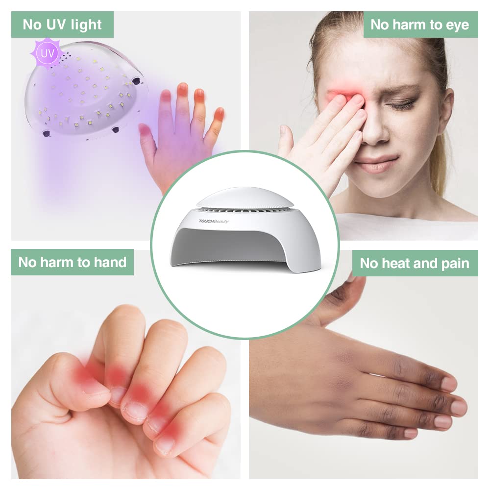 TOUCHBeauty LED lamp dries nails without UV exposure for safe use.