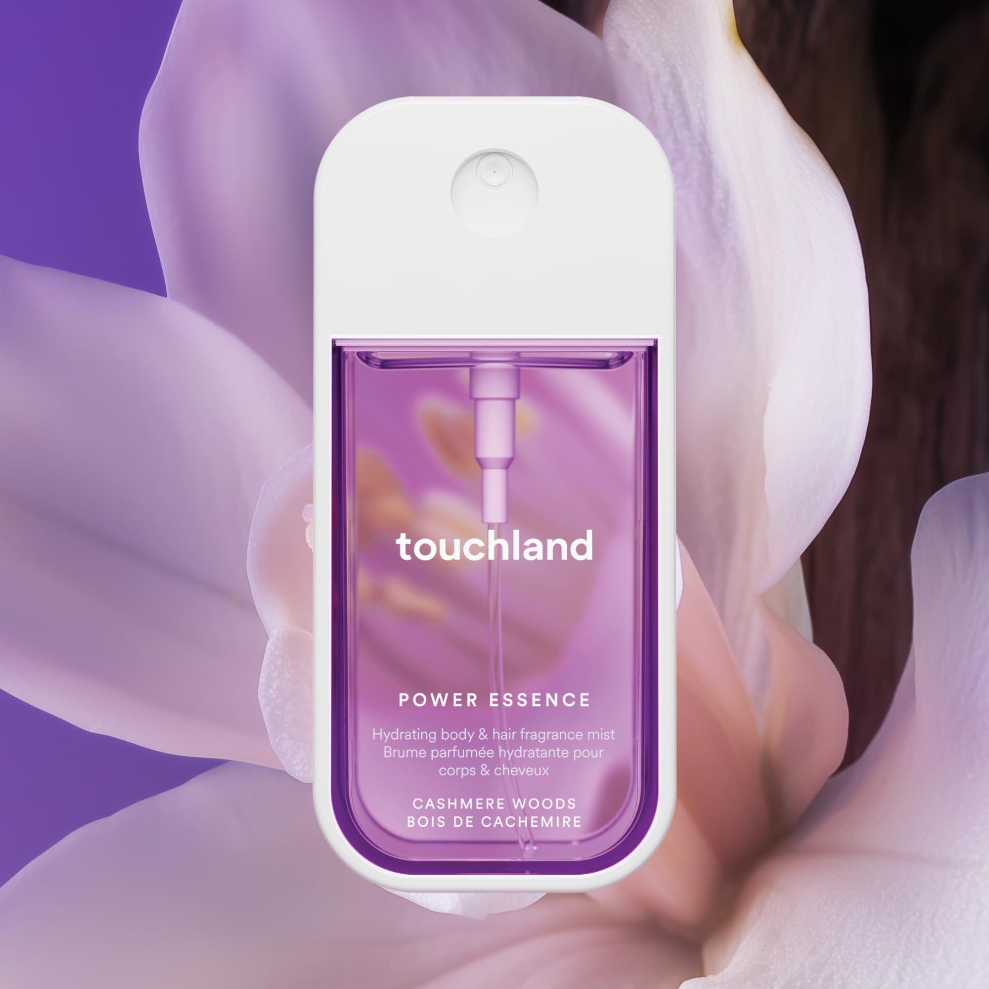 Touchland Cashmere Woods mist on skin and hair.