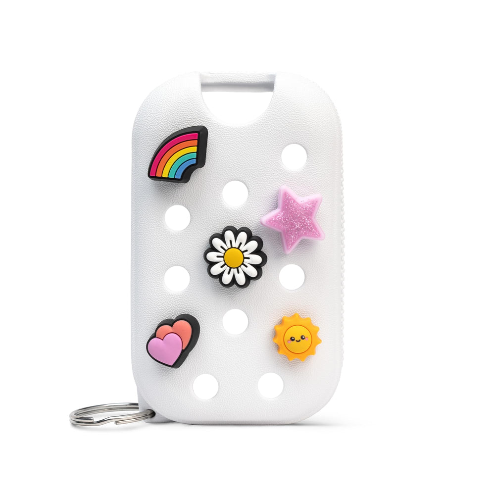 Touchland Crocs Mist Case Cosmic White front view for easy hand-mist access.