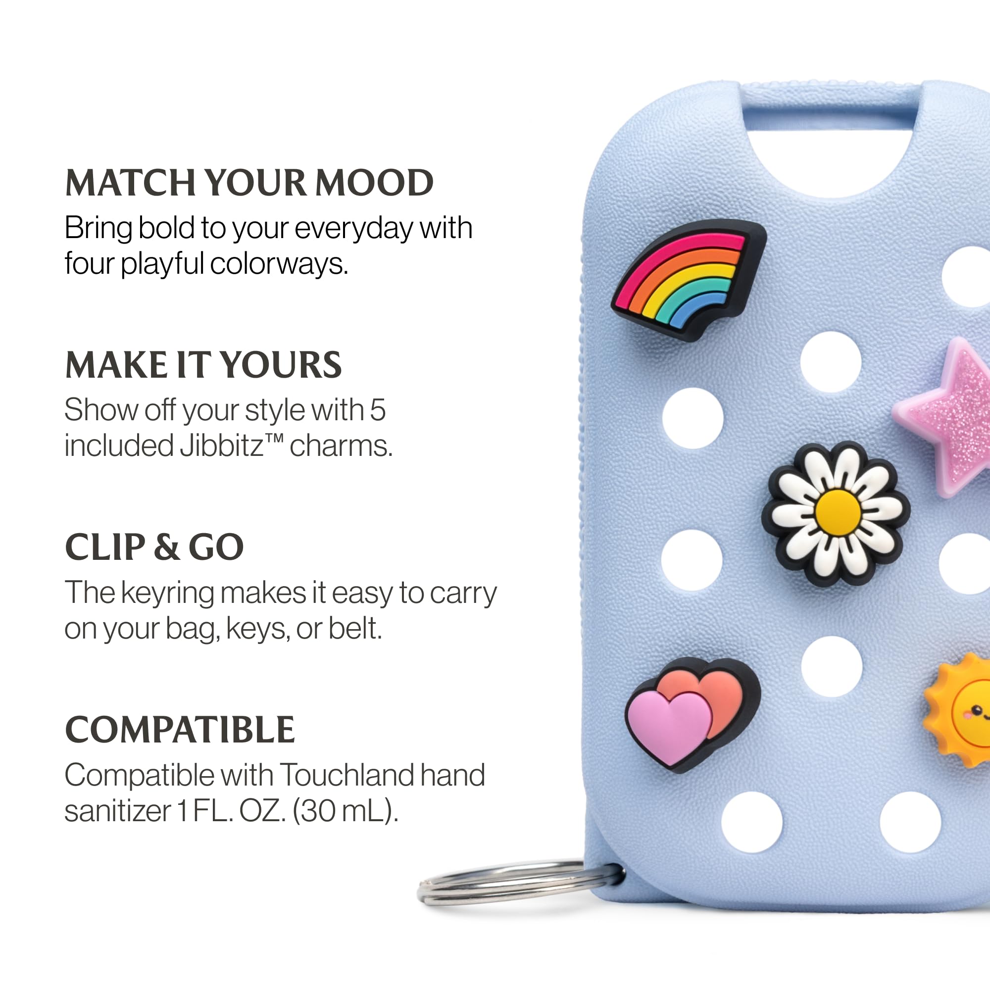 Touchland Crocs Mist Case with metal keyring for clip-and-go use