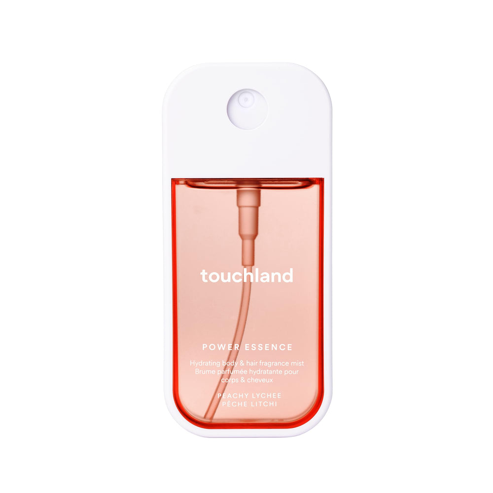 Touchland Peachy Lychee bottle showing a refreshing fragrance for body and hair.