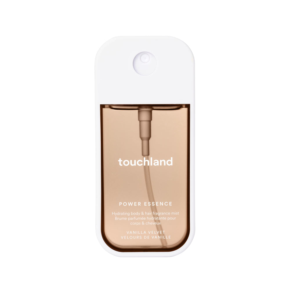 Touchland Vanilla Velvet mist bottle offers a warm gourmand scent for body and hair.